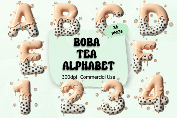 Boba Tea Alphabet PNG Bundle