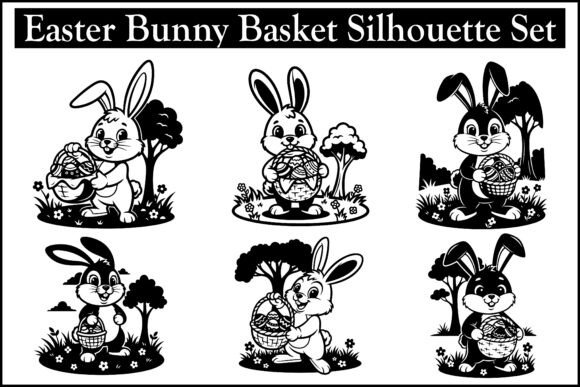 Easter Bunny Basket Silhouette Set