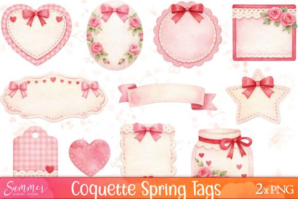 Elevate Your Crafts with Coquette Spring Tag Sheets Clipart