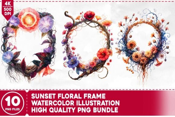 Elevate Your Creative Projects with the Sunset Floral Frame Watercolor Bundle