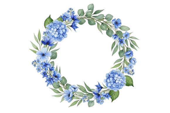 Elevating Digital Crafts with Blue Hydrangea Flowers and Green Leaves