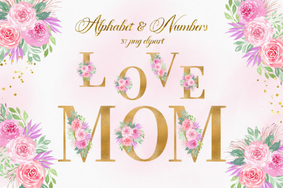 Gold Pink Floral Alphabet Numbers
