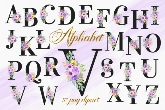 Mastering Design with Violet Floral Alphabet Numbers Clipart