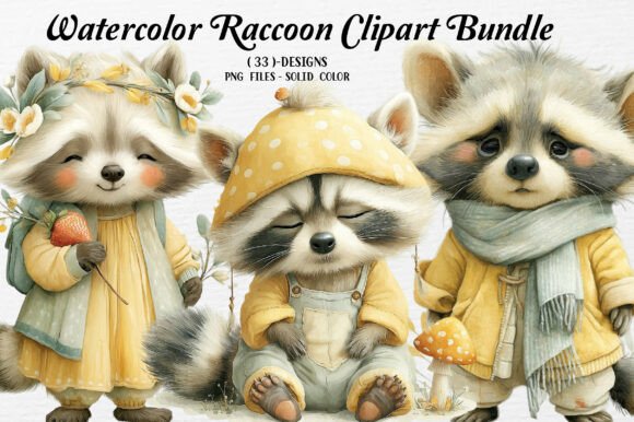 Watercolor Raccoon Clipart Bundle Guide